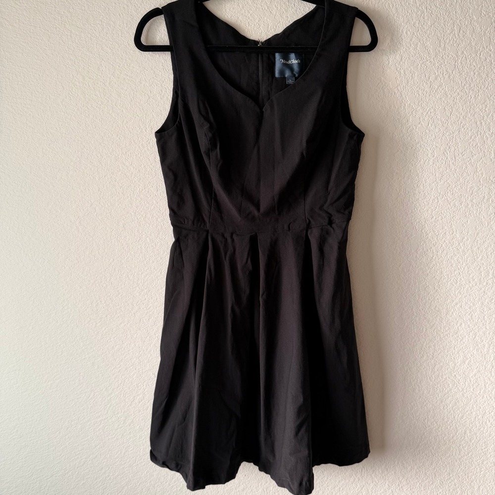ModCloth Womens Black Sleeveless Fit and Flare V-Neck Pleated Mini Dress Size L